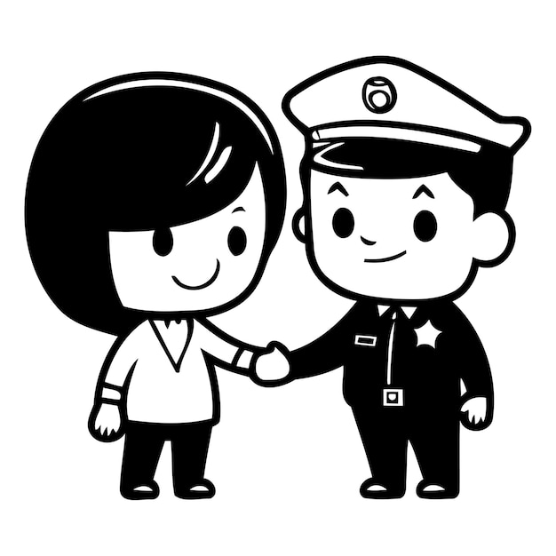 Vektor schöne cartoon-jungen und mädchen in polizeiauniform vektor-illustration