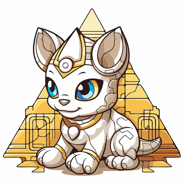 Schöne cartoon-katze in der ägyptischen pyramide vektor-illustration isoliert auf weißem hintergrund