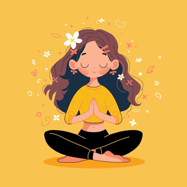 Schöne Cartoon-Mädchen in der Yoga-Lotus-Position