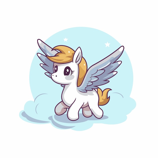 Schöne cartoon-pony mit isolierten flügeln auf weißem hintergrund vektorillustration