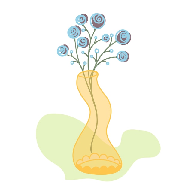 Vektor schöne dekorative blumen in einer vase einfacher doodle-stil