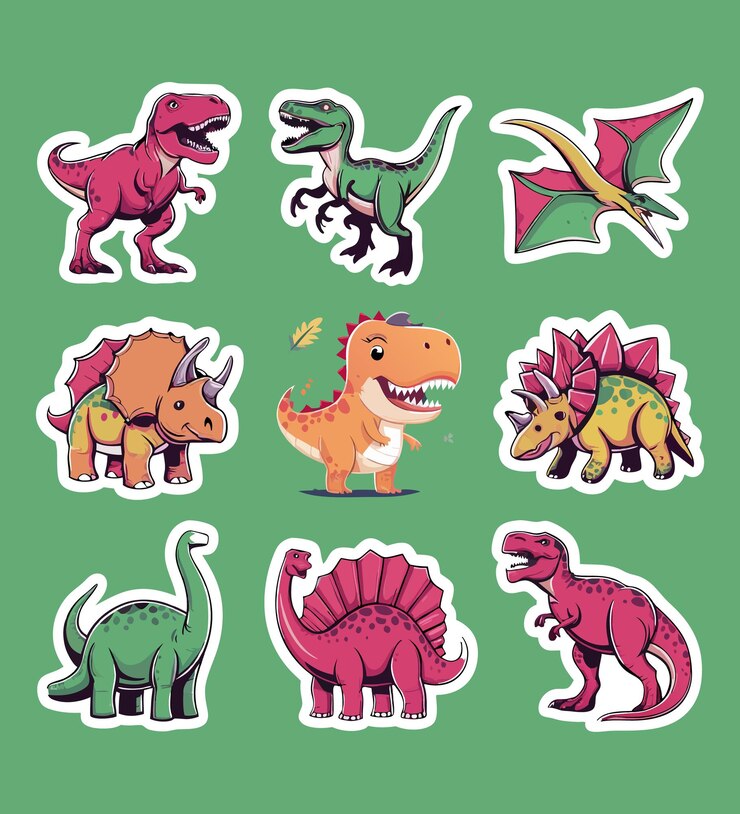 Vektor schöne dinosaurier, druckbare aufkleber, clipart-vektorillustrationssatz