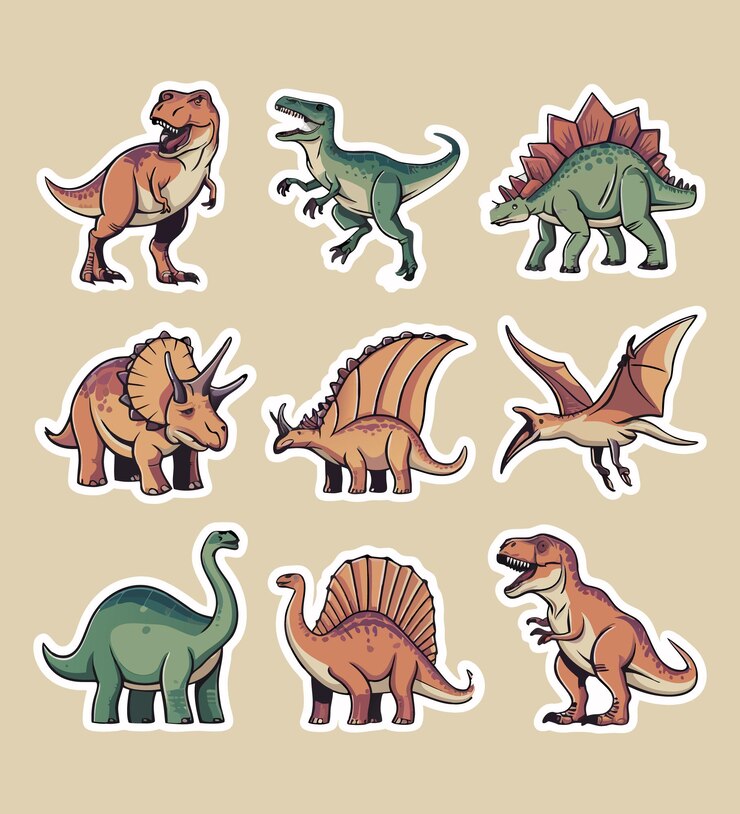 Vektor schöne dinosaurier, druckbare aufkleber, clipart-vektorillustrationssatz