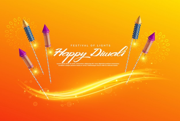 Schöne diwali festival gruß hintergrund mit feuerwerk