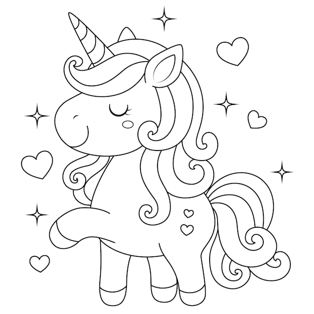 Schöne Einhorn mit Herz zum Malen Valentinstag Illustration zum Malen