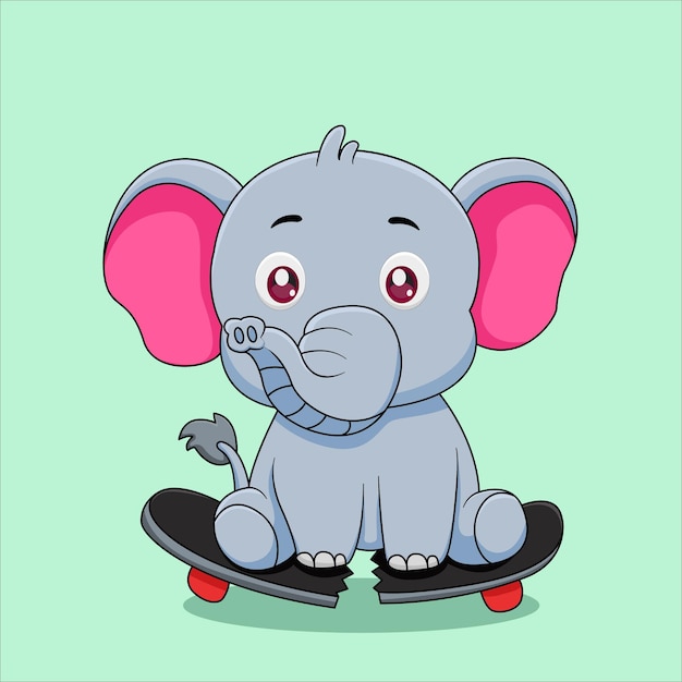 Schöne elefant sitzt auf einem zerbrochenen skateboard illustration