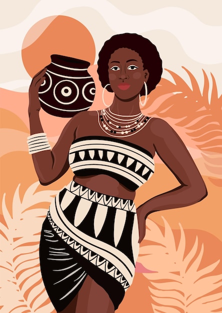 Vektor schöne ethnische afrikanerin im flachen stil porträt. vektor-illustration