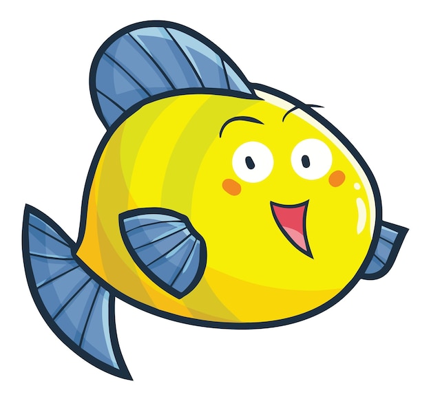 Schöne, fette, gelbe, blaue Fisch-Cartoon-Illustration