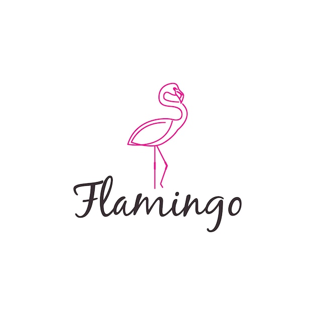 Schöne flamingo-vogel-tierkunst-logo-designillustration im minimalistischen linienstil-ikonenvektor