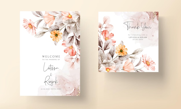Schöne florale Hochzeitseinladungskarte mit korallenroter Farbe