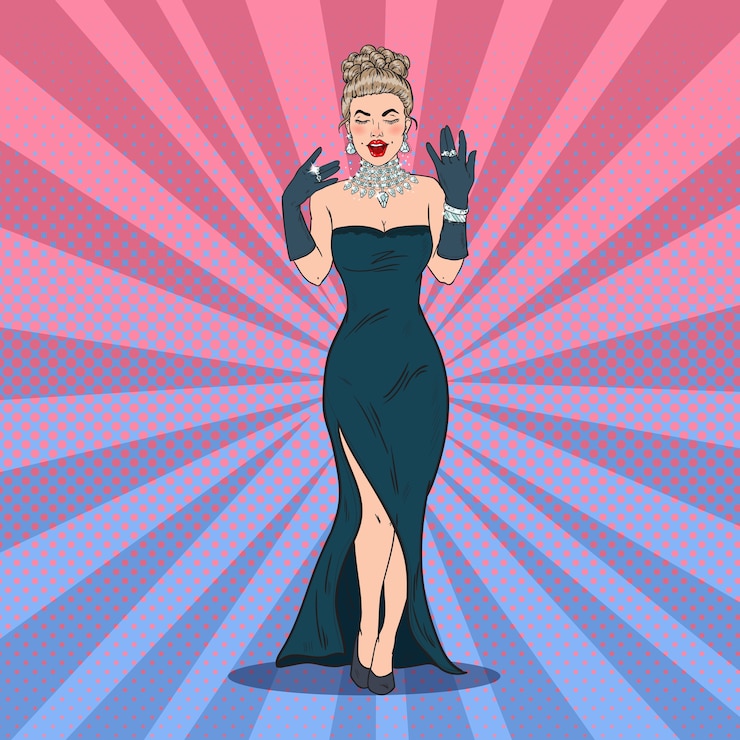 Vektor schöne frau im schwarzen kleid