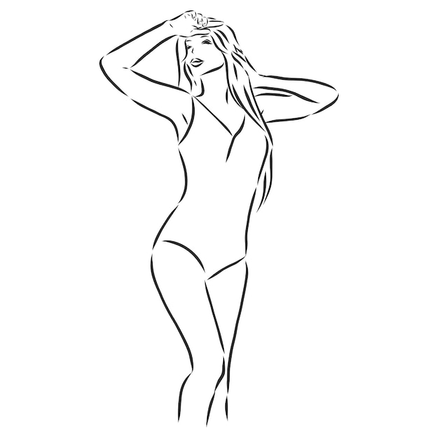 Schöne frauenkörper im bikinivektorillustrationsbadeanzugvektorskizzenillustration