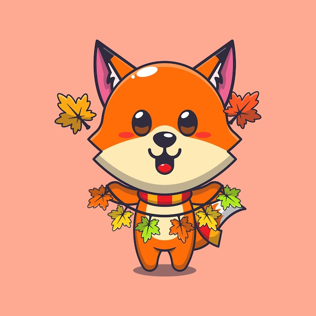 Schöne Füchse mit Herbstblattdekoration Cartoon-Vektorillustration