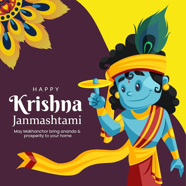 Schöne glückliche janmashtami indian festival banner designvorlage