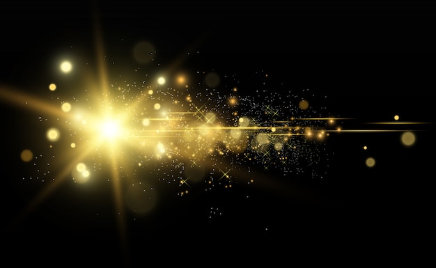 Schöne goldene vektorillustration eines sterns auf einem durchscheinenden hintergrund mit goldstaub und glitzern.