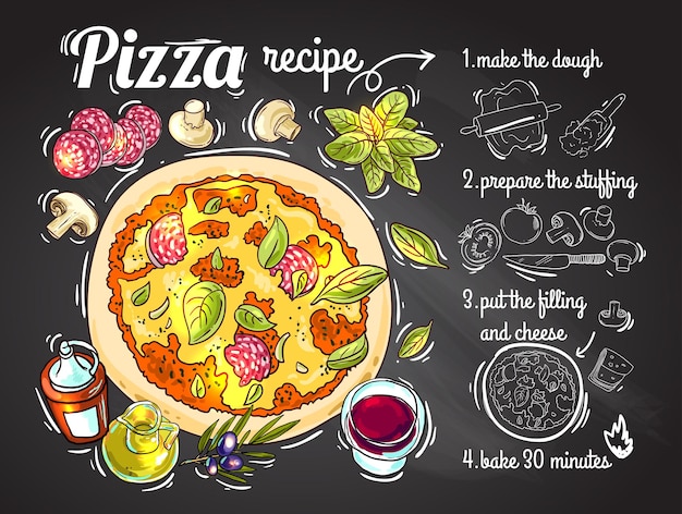 Schöne hand gezeichnete vektorillustration, die pizza für ihr design kocht