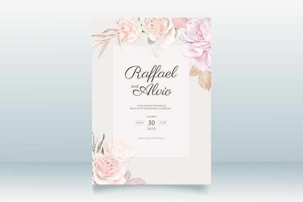 schöne handgezeichnete aquarellhochzeitseinladungsvorlage set blumen und blätter
