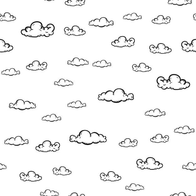 Schöne handgezeichnete mode nahtlose muster cloud-symbol. handgezeichnete schwarze skizze. zeichen / symbol / gekritzel. isoliert auf weißem hintergrund. flaches design. vektor-illustration.