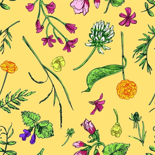 Schöne handgezeichnete Vektor-Illustration Blumenmuster Boho-Stil Blumen für Ihr Design