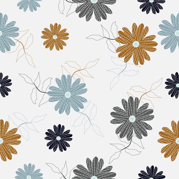 Schöne handgezeichnete Vintage-Blumenmuster nahtloser Hintergrundvektor
