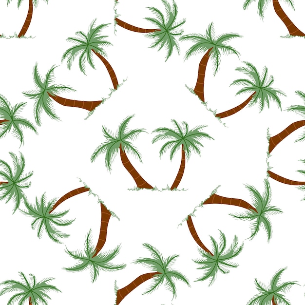 Vektor schöne handgezeichnetes nahtloses palmbaummuster, flache vektorillustration, isoliert auf weißem hintergrund