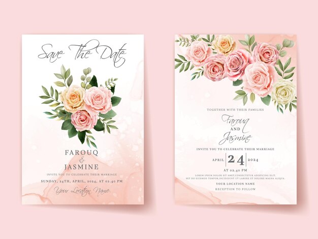 Schöne Handzeichnung Blumenhochzeitseinladungskarte