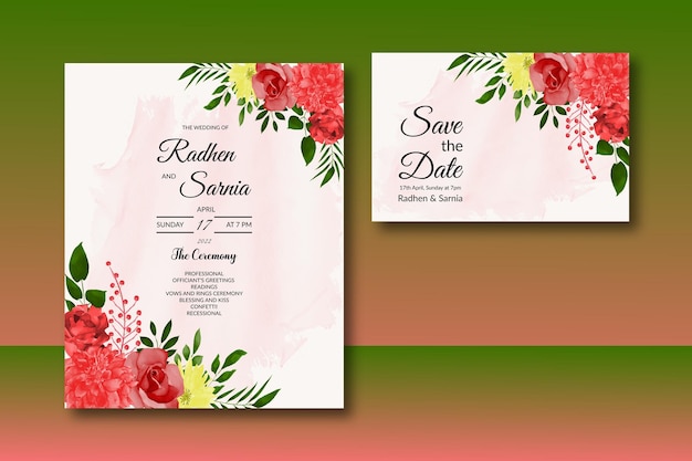 Schöne hochzeitseinladung mit blumenmuster der roten rosen free vector