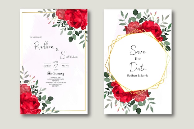 Schöne hochzeitseinladung mit blumenmuster der roten rosen free vector