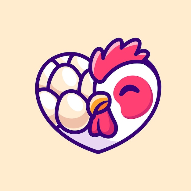 Vektor schöne hühner, die ein ei mit liebe hält herz zeichen cartoon vektor icon illustration tier natur flach