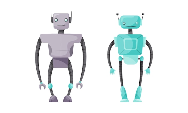 Schöne Humanoide oder Roboter mit Antenne als Künstliche Intelligenz Vektor-Set