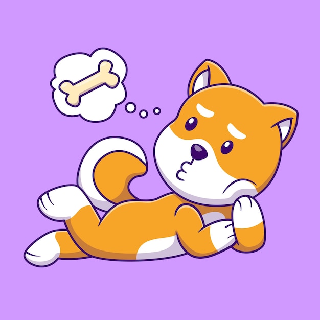 Vektor schöne hungrige shiba inu zeichentrickfilme vektor-ikonen illustration flaches zeichentrickskonzept