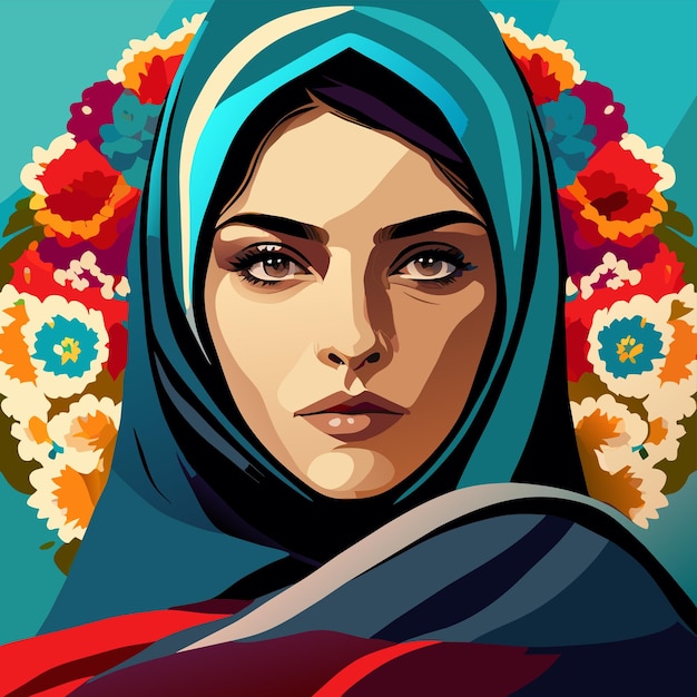 Vektor schöne iranische frau mit hijab und stolzem blick handgezeichneter frauenfreiheitsprotest