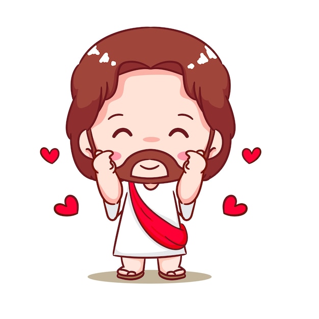 Schöne Jesus Liebe Handzeichen Zeichentrickfilm Vektor Christentum Religion Konzeptdesign entzückendes Chibi Jesus