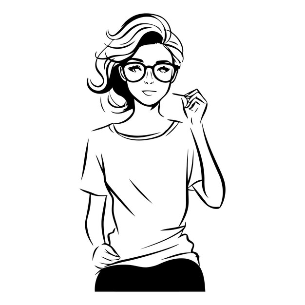 Schöne junge frau mit brille im sketch-stil