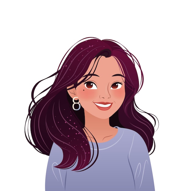 Schöne junge Frau mit langen, lächelnden Haaren. Vektorillustration für das Cover des Posters