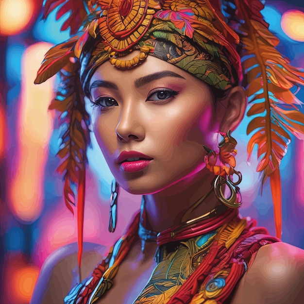 Vektor schöne junge frau mit traditionellem make-up im thailändischen stil. schöne junge frau mit traditionellem make-up