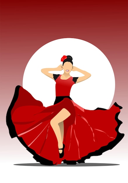 Vektor schöne junge frau tanzt flamenco vektor 3d handgezeichnete illustration