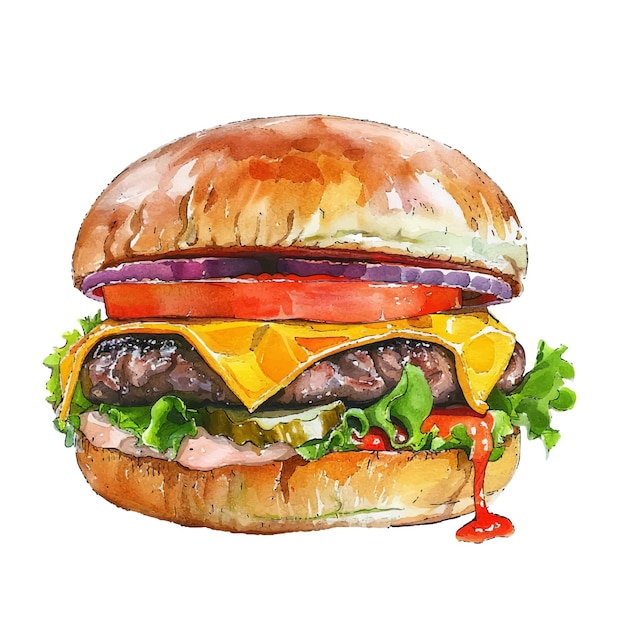 Vektor schöne käse-burger-vektor-illustration im aquarell-stil