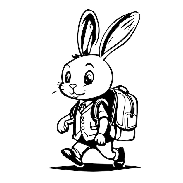 Schöne Kaninchen mit Rucksack geht zur Schule oder Universität flache Vektor-Illustration isoliert auf weiß