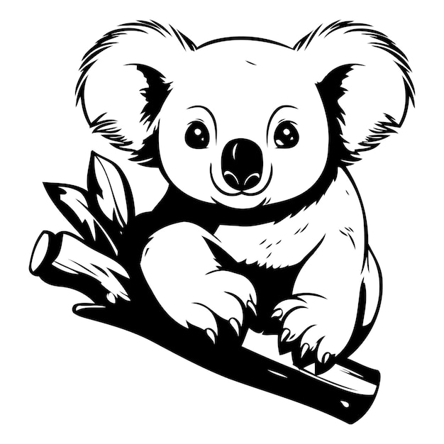 Vektor schöne karikatur-koala sitzt auf einem zweig vektor-illustration