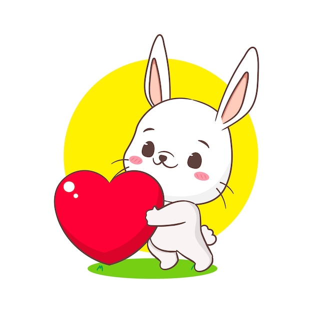 Schöne Karikaturkaninchen mit Liebesherzen, liebenswerter Kaninchencharakter, Kawaii-Tierkonzeptdesign