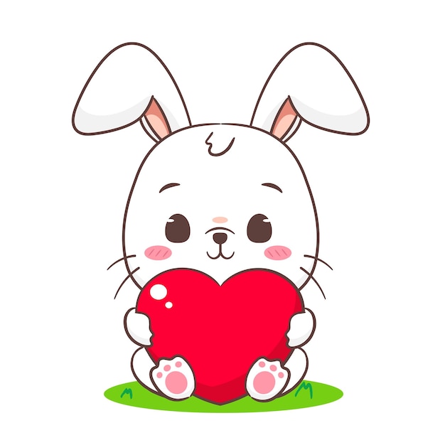 Schöne Karikaturkaninchen mit Liebesherzen, liebenswerter Kaninchencharakter, Kawaii-Tierkonzeptdesign