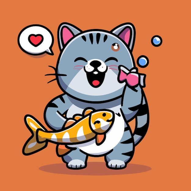 Schöne katze isst gerne fisch vektor-icon-illustration