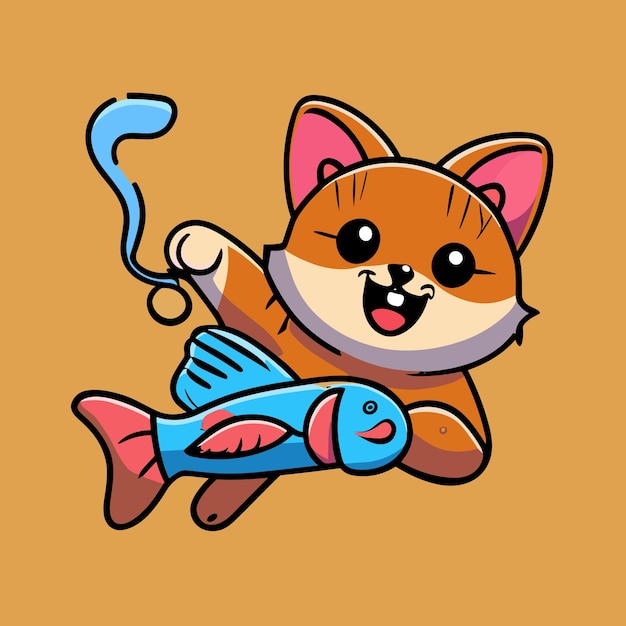 Schöne katze isst gerne fisch vektor-icon-illustration