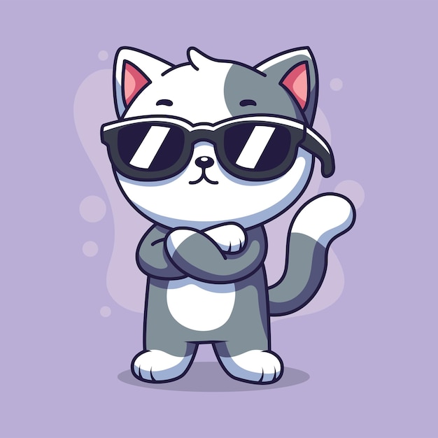 Schöne Katze mit Sonnenbrille, Zeichentrickfigur, Vektorillustration