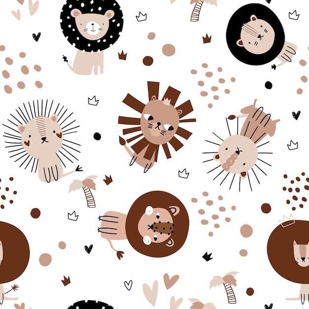 Vektor schöne kindergarten- und saumlosmuster-safari-tieren minimalistische skandinavische schrägmalerei beige für kinder