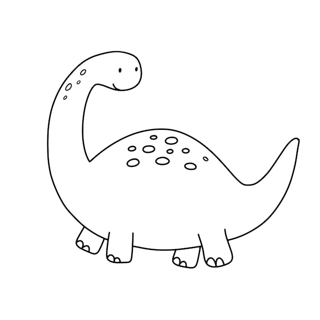 Vektor schöne kleine baby-dinosaurier-vektor-umriss-doodle-illustration für ein kindliches malbuch