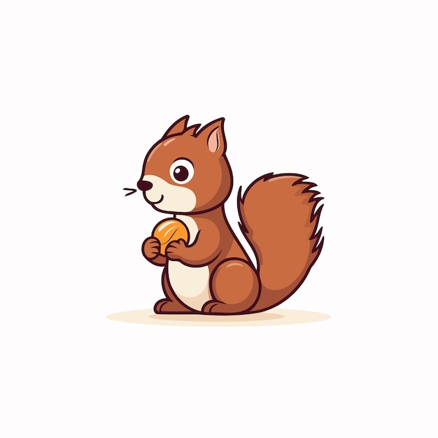 Vektor schöne kleine eichhörnchen mit nuss vektor-illustration im cartoon-stil