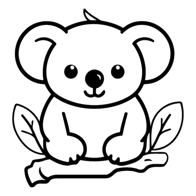 Schöne koala auf einem zweig mit blättern vektor-illustration