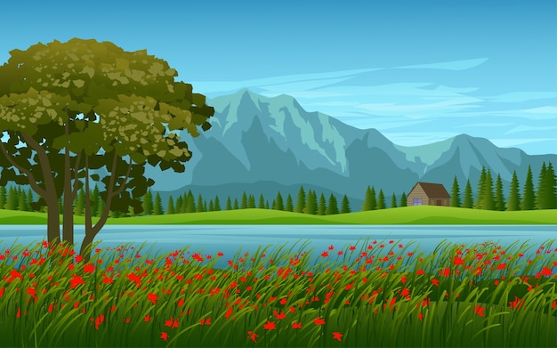 Schöne Landschaft mit Fluss